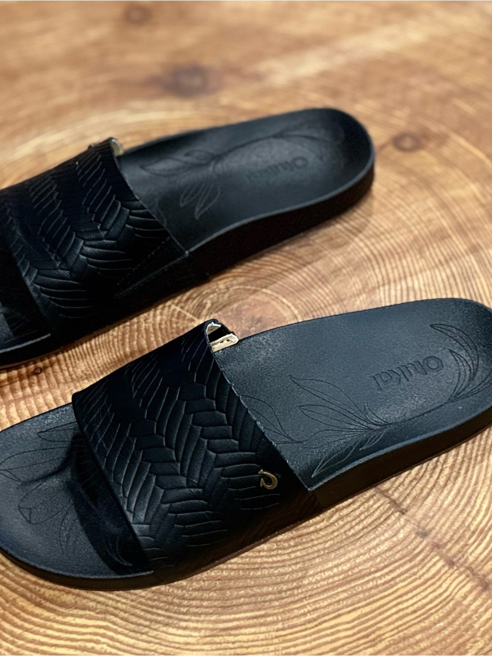 OluKai Black Textured Slide Sandals - Picture 2 of 5